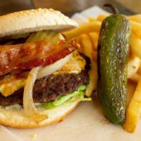 2. Estilo Alamo Combo · Cheeseburger with bacon, grilled onions and grilled jalapeno.