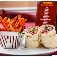Grilled Veggie Wrap · Zucchini, sweet peppers, fresh mozzarella, red onions, mushrooms, field greens and balsamic ...