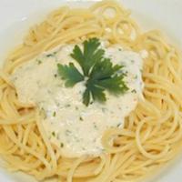 Garlic and Butter Pasta · Creamy garlic and butter sauce with melted provolone cheese. Served with a side of bread.