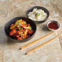 13. General Tso's Chicken Dinner Special · Served with roast pork fried rice and egg roll. Hot and spicy.