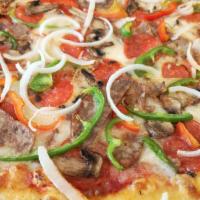 Supreme Pizza · Onions, peppers, mushrooms, sausage and pepperoni.