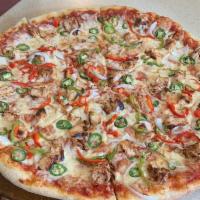 Chipotle Fiesta · Grilled Chicken, Peppers, Onions, Chipotle Pizza Sauce