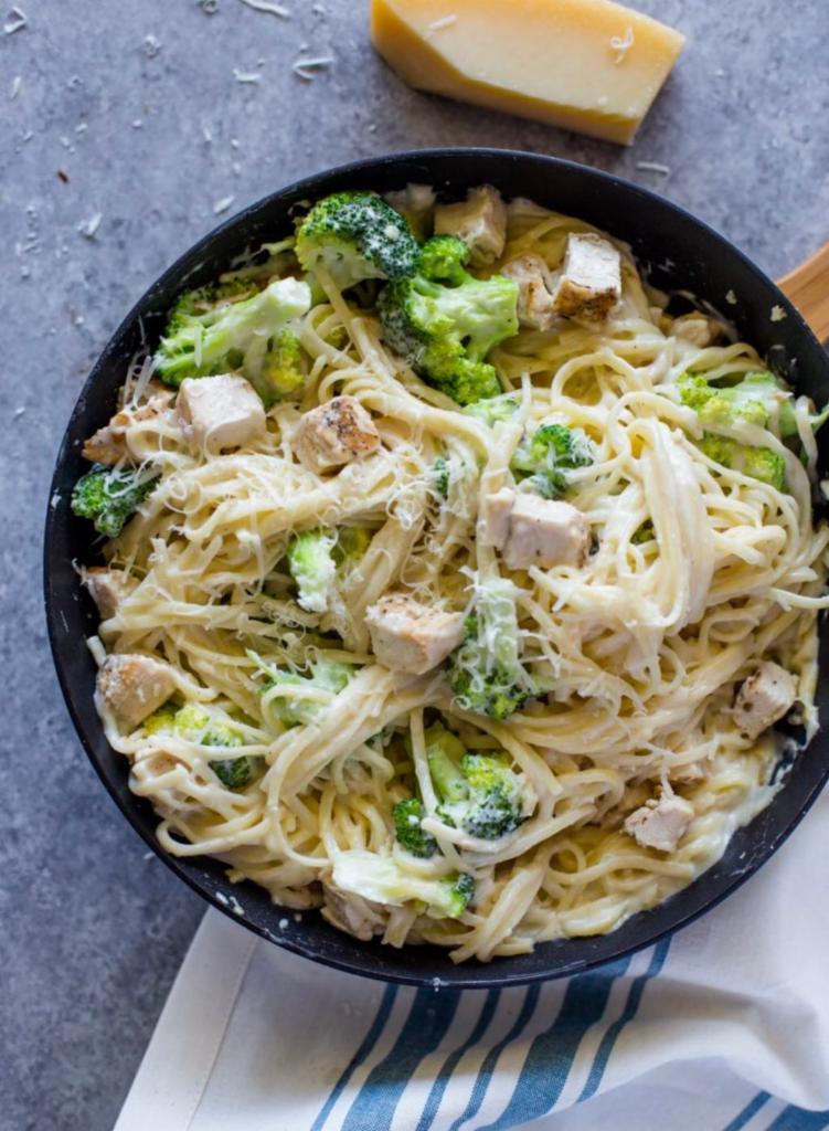 Chicken, Broccoli and Alfredo Sauce · Served with choice of pasta, salad, bread and butter and Romano cheese.