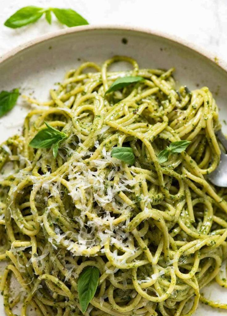 Pasta Pesto Sauce · Served with choice of pasta, salad, bread and butter and Romano cheese.