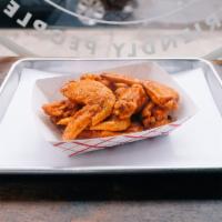 chicken wings  · 8 wings tossed in spicy buffalo or homemade bbq sauce
