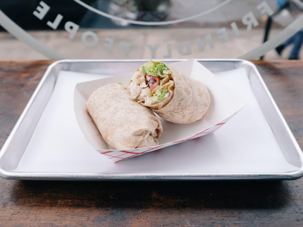 crispy chicken wrap · includes lettuce, tomato and red onion in a whole wheat wrap