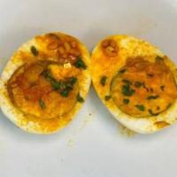 Boiled Cajun Egg · Topped with Bj's Special Sauce