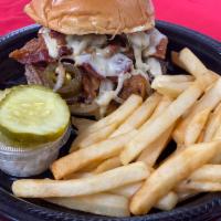 Firehouse Burger · Fried onions, jalapeno peppers and pepper jack cheese.