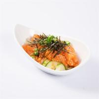 Zuke Sake · Marinated salmon, cucumber, scallion, nori (seaweed) topped with sesame seed and a kim-chi d...