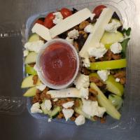 Frankford Salad · Spring mix, grilled chicken, walnuts, raisins, tomatoes, apples, fresh mozzarella, cucumbers...