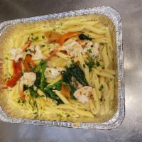 Shrimp Paradise · Sauteed broccoli rabe, jumbo shrimp, roasted peppers with white wine garlic lemon sauce and ...