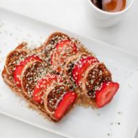 Fig Toast · Local flax bread topped with almond butter and toasted golden brown. Layered with sliced org...