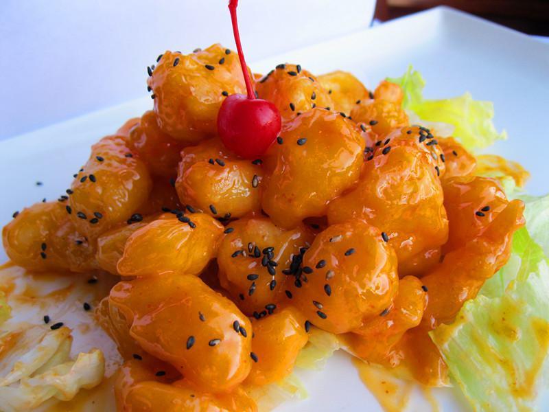 Spicy Rock Shrimp · Served with miso soup, salad and rice.