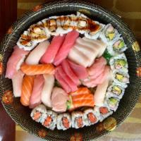 919. Party Tray 7 · 18 pieces of sashimi, 10 sushi and 3 regular rolls.