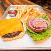 Cheeseburger · Black Angus Beef Patty topped with Lettuce, Tomato, Onion, Cheddar Cheese, and our Special H...