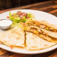 Quesadilla · Option to add Chicken, Steak, Shrimp, or Cheese Only.
With Peppers, Onion, Cheese Blend. Pic...