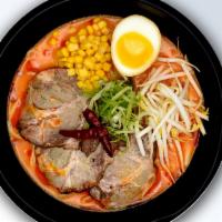 Spicy Miso Ramen  · Egg, chashu, bean sprouts, corn, and green onion.