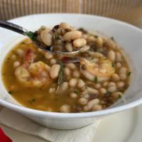 Legumi Misti · Assortment of lentils and bean ragout with shrimp and rosemary.