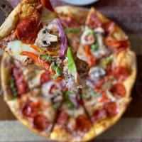 Della Casa Pizza · Pepperoni, sausage, mushrooms, onions, bell pepper, tomato sauce and mozzarella cheese.