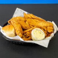Perch ＆ Whiting  Plate · Deep fried perch and whiting.  Fries included w/ lemon slice.