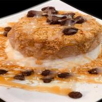 Coco-Coffee Cake · Coffee and coconut snow, graham cracker, chocolate chip and 3 complimentary sauces..