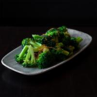 Broccoli ＆ Garlic · Broccoli tossed in a wok with white wine, garlic, a little salt and garnished with fried oni...