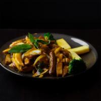 Mango Tofu · Marinated tofu tossed in a wok with soy sauce, white pepper, basil, onions, sambal chili and...