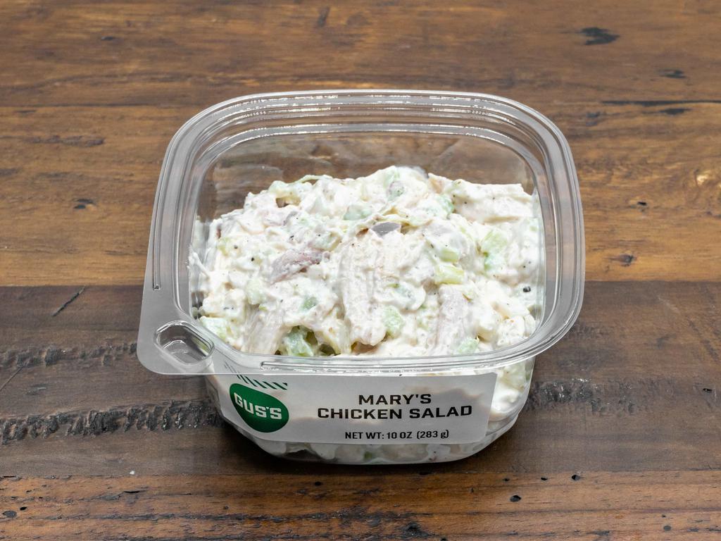 Mary's Chicken Salad · 10 oz. side. Mary's free-range chicken, mayonnaise, celery, red onions, lemon juice, salt, and pepper.