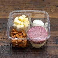Protein Pack · Italian dry salame, aged white cheddar cheese, raw almonds, and a hard boiled egg.