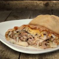 Frozen Bacon Cheeseburger Pasty · Ground beef, bacon, cheddar cheese, potato, rutabaga and onions.