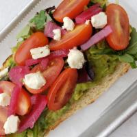 Avocado Toast · Ciabatta bread, toasted, and topped with our Lemon Pepper Avocado Smash, pickled Red Onion (...