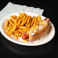 Venue Hot Dog · Grilled beef jumbo dog. Served with a side of french fries or side salad, or onion rings for...
