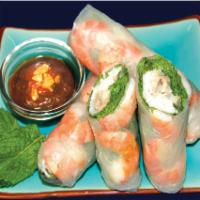 Shrimp Rolls 4 pieces · Crispy dough filled with minced vegetables.