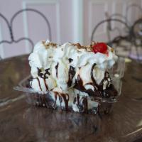 Brownie Sundae · Pick 3 flavors of ice cream and 1 topping. Add nuts, whipped cream and cherry at no charge.