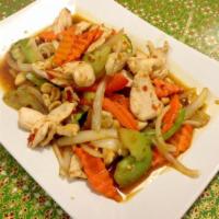 91. Cashew Nut · Sauteed choice of chicken, pork, beef, veggie or tofu with chili paste, water chestnut, drie...