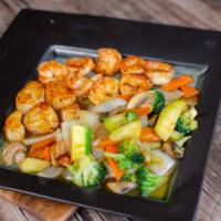 Hibachi Shrimp · Cooked on a grill.