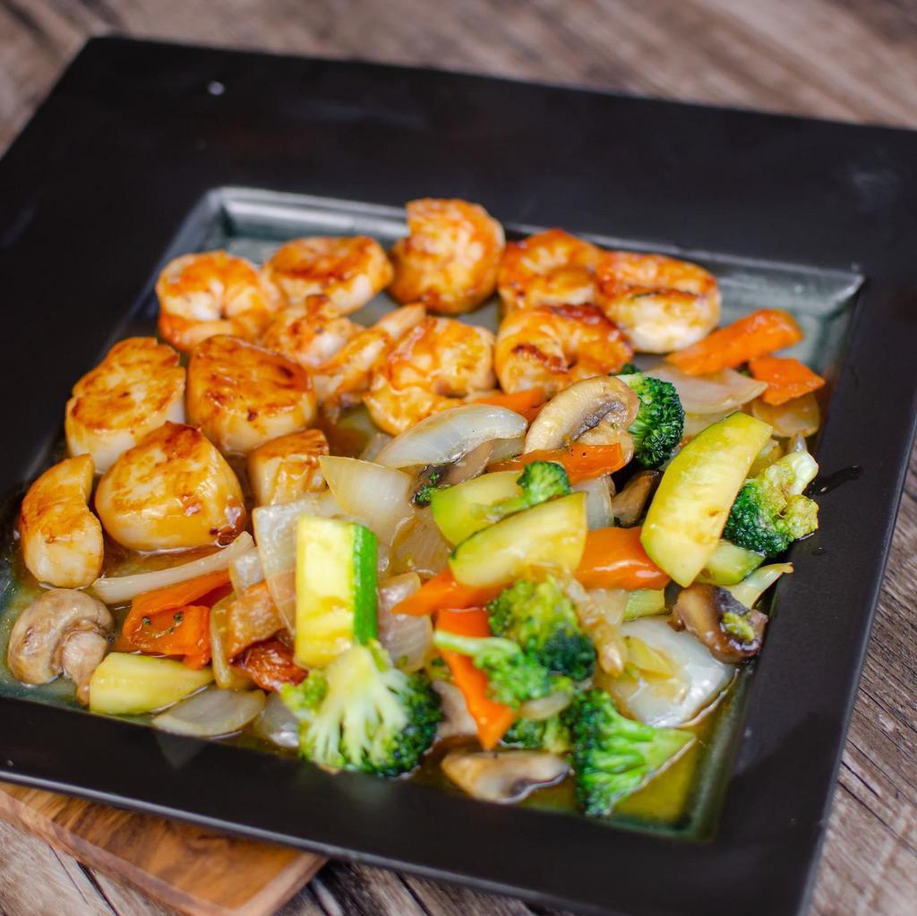 Hibachi Shrimp · Cooked on a grill.