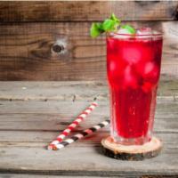 Chill Day Hibiscus Lemonade · Fresh squeezed lemon and zest, fresh ginger, cane sugar, and hibiscus flowers.