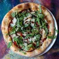 Audrey II Lg · olive oil & garlic, cheese, prosciutto, arugula, roasted red pepper, parmesan, balsamic fig ...