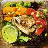 Citrus Chicken Salad · Grilled chicken breast over a mix of mesclun and romaine greens topped with Mandarin oranges...
