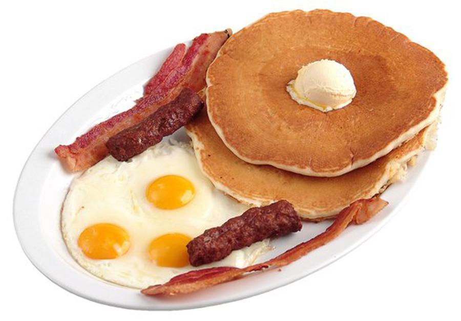 2 Pancake and Eggs · Choice of 4 pieces bacon or sausage.