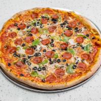 Bob's Special Pizza · Mushrooms, black olives, green peppers, pepperoni and onions.