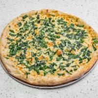 Veggie Pizza  · Healthy choice veggie pizza. Spinach, mushrooms, tomato, onions and garlic. 