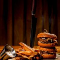 La Frita Cubana Plate · Served with house signature fries (chorizo beef paddies chipotle dressing crunchy chips 2 sl...