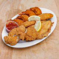 Breaded Fish Platter · Includes catfish, tilapia, fried perch, and 4 jumbo shrimp.