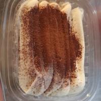 Tiramisu  · Coffee soaked cake with chocolate and mascarpone cheese.