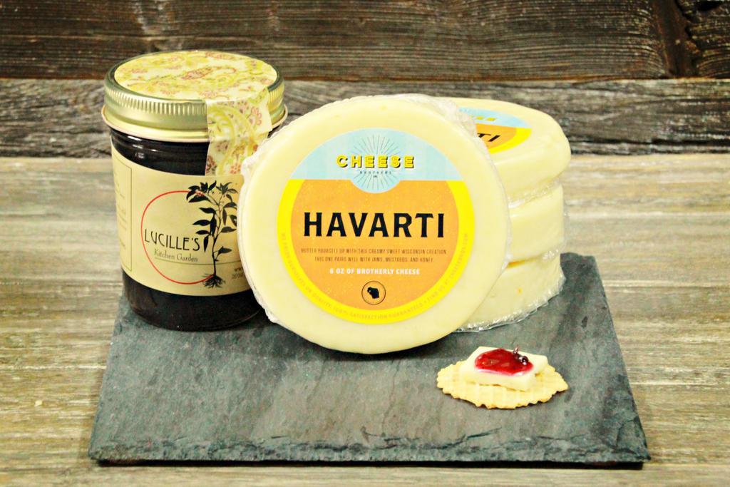 6 oz. Havarti Cheese · Butter yourself up with this creamy sweet Wisconsin creation. This one pairs well with jams, mustards and honey.