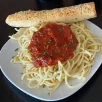 Spaghetti with Meat Sauce · A healthy portion of spaghetti with our signature meat sauce, served with a salad and bread ...