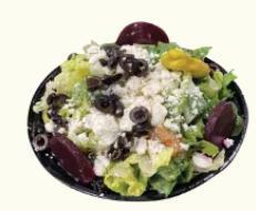 Greek Salad · Lettuce, tomato, cucumber, beets, peperoncini, olives, feta cheese and Greek dressing.