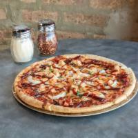 BBQ Chicken Pizza · Pulled pork, red onions and Sweet Baby Rays sauce.